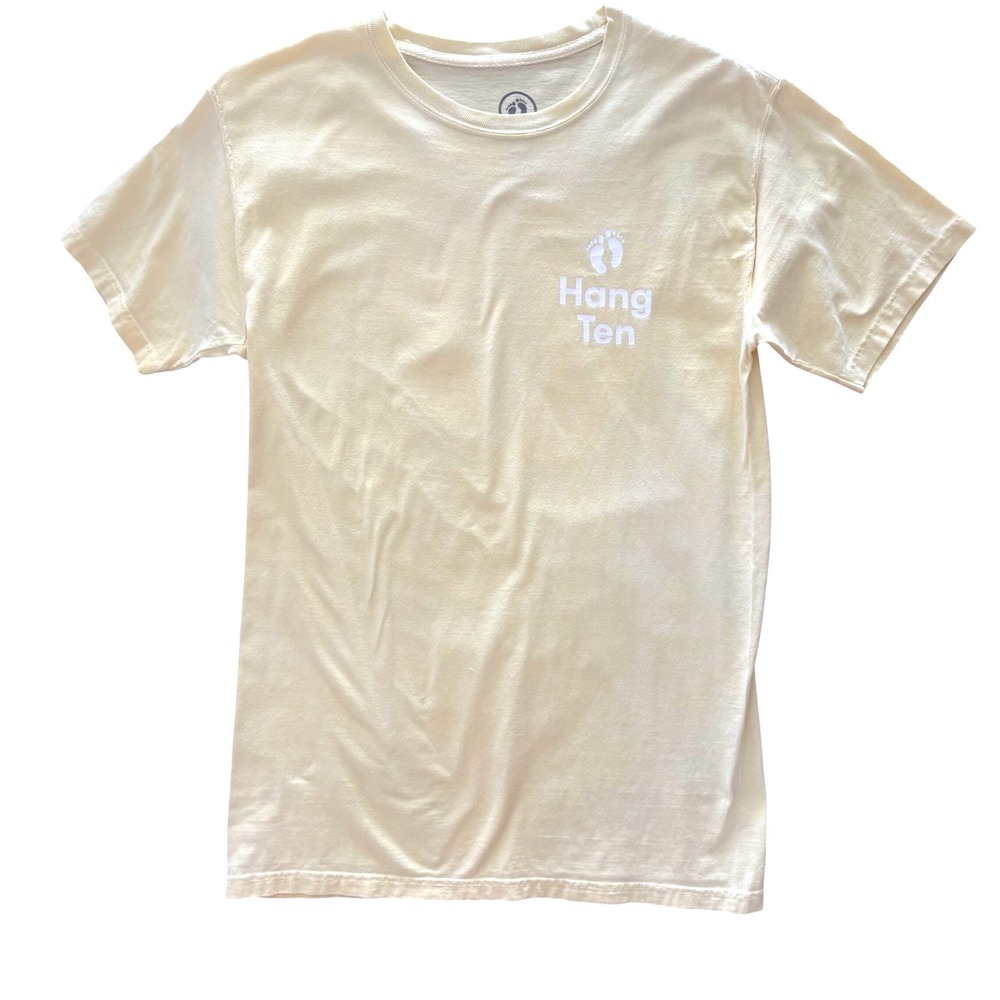 Hang Ten Yellow Graphic T Shirt Mens Small Surf Beach Feet Logo Short Sleeve Tee
